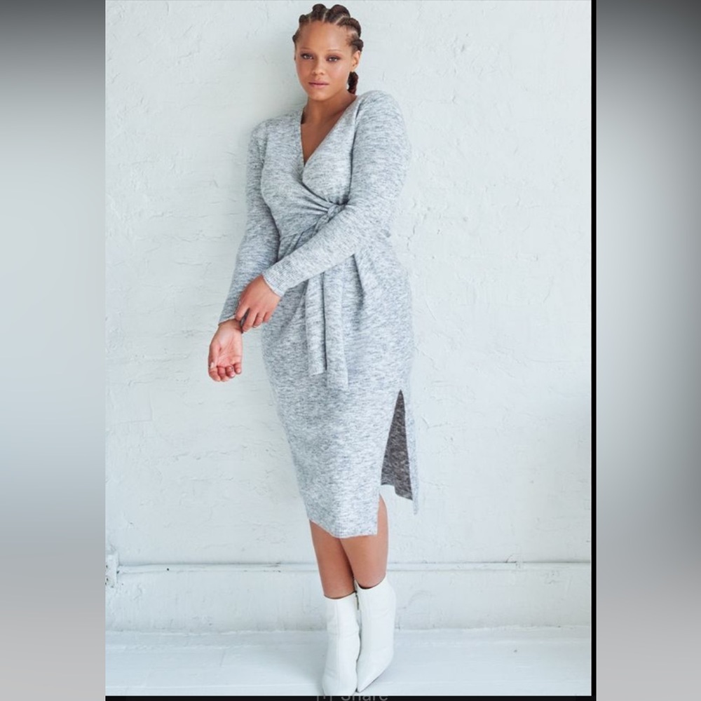 Eloquii Cozy Gray Wrap Sweater Dress